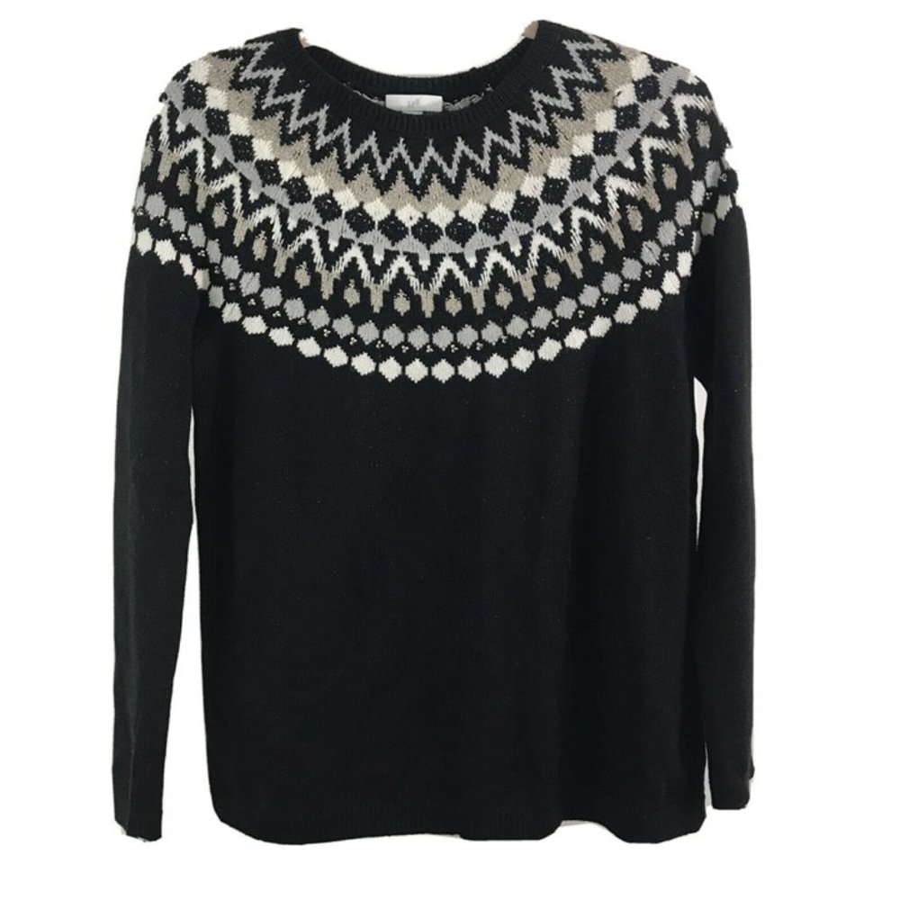 Black Sequin Beaded Metallic Fair Isle Sweater